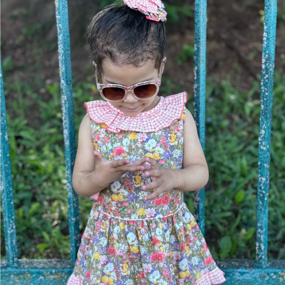 Miranda Floral Dress with Pink Gingham Bow